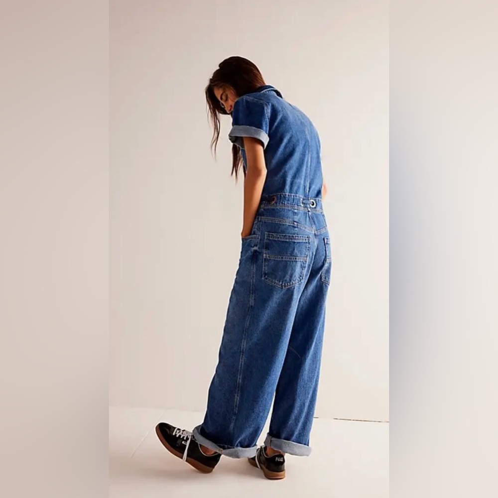 Free People We The Free Edison Wide Leg Denim Coverall Jumpsuit - Picture 2 of 6